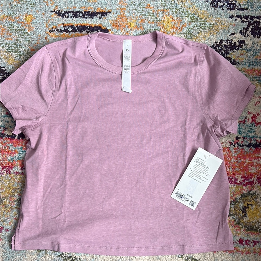 lululemon athletica Pink Boxy Crop Top with Crew Neck and Short Sleeves